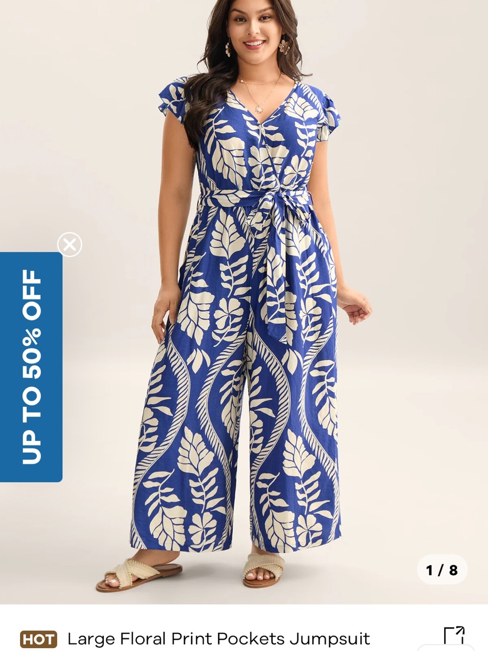 BloomChic Blue and White Floral Wide-Leg Jumpsuit